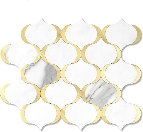 10 Sheet Arabesque Peel and Stick Backsplash Tile, Stick on Backsplash for Kitchen and Bathroom Wall, Ecru Beige Stone Look PVC Mixed Metal Aluminum in Kuwait