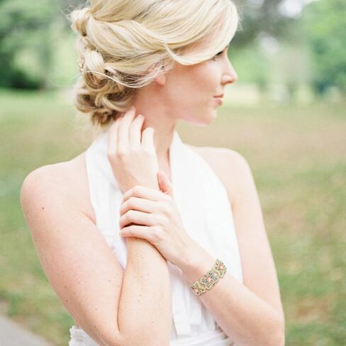 EVER FAITH Austrian Crystal Art Deco Butterfly Bridal Elastic Stretch Bracelet Gold-Tone in Saudi Arabia