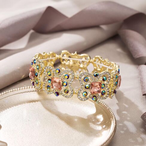 EVER FAITH Austrian Crystal Art Deco Butterfly Bridal Elastic Stretch Bracelet Gold-Tone in Saudi Arabia