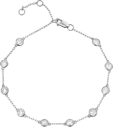 1/4 Carat to 4 Carat Round Lab Grown Diamond Station Bracelet | 14K Yellow or White Gold Ten Stone Bezel Set Bracelet Size 7" | E-F Color and VS1-VS2 Clarity in Saudi Arabia