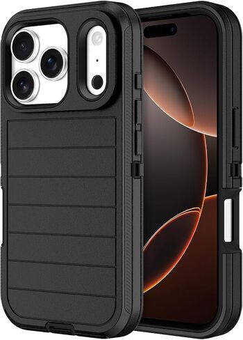 for iPhone 17 Pro Case Heavy Duty Shockproof Dropproof 3-Layer Full Body Protection Military Grade Rugged Tough Non-Slip Cover Case for Apple iPhone 17 Pro 6.3",Black in Saudi Arabia