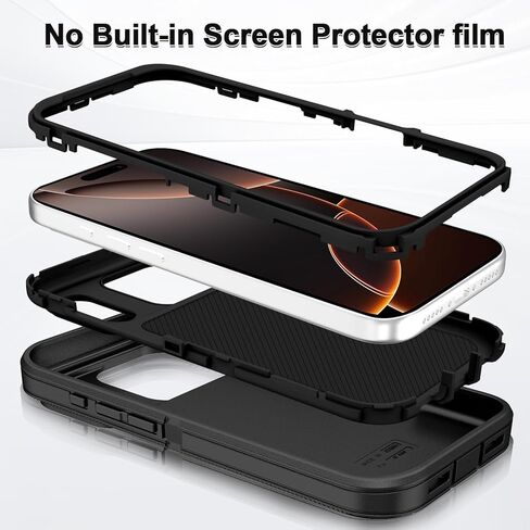 for iPhone 17 Pro Case Heavy Duty Shockproof Dropproof 3-Layer Full Body Protection Military Grade Rugged Tough Non-Slip Cover Case for Apple iPhone 17 Pro 6.3",Black in Saudi Arabia