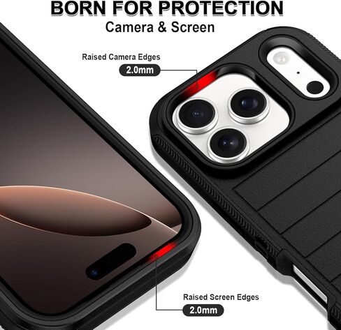 for iPhone 17 Pro Case Heavy Duty Shockproof Dropproof 3-Layer Full Body Protection Military Grade Rugged Tough Non-Slip Cover Case for Apple iPhone 17 Pro 6.3",Black in Saudi Arabia