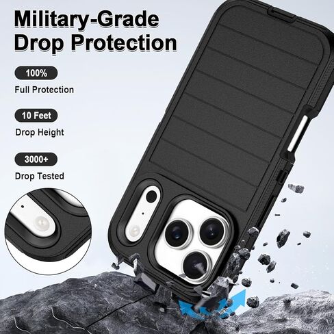 for iPhone 17 Pro Case Heavy Duty Shockproof Dropproof 3-Layer Full Body Protection Military Grade Rugged Tough Non-Slip Cover Case for Apple iPhone 17 Pro 6.3",Black in Saudi Arabia