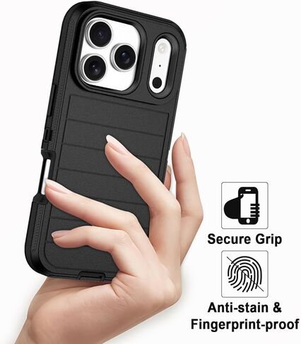 for iPhone 17 Pro Case Heavy Duty Shockproof Dropproof 3-Layer Full Body Protection Military Grade Rugged Tough Non-Slip Cover Case for Apple iPhone 17 Pro 6.3",Black in Saudi Arabia
