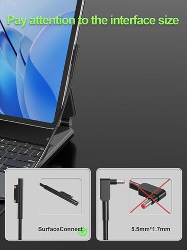شاحن 65 وات متوافق مع Microsoft Surface Pro 10 9 8 7 7+ 6 5 4 3 X Surface Laptop 7 6 5 4 3 2 1 Surface Book 3 2 1/Go 1 2 3 Windows Tablet Charging محول in Kuwait