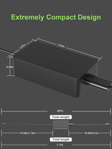 شاحن 65 وات متوافق مع Microsoft Surface Pro 10 9 8 7 7+ 6 5 4 3 X Surface Laptop 7 6 5 4 3 2 1 Surface Book 3 2 1/Go 1 2 3 Windows Tablet Charging محول in Kuwait