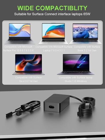 شاحن 65 وات متوافق مع Microsoft Surface Pro 10 9 8 7 7+ 6 5 4 3 X Surface Laptop 7 6 5 4 3 2 1 Surface Book 3 2 1/Go 1 2 3 Windows Tablet Charging محول in Kuwait