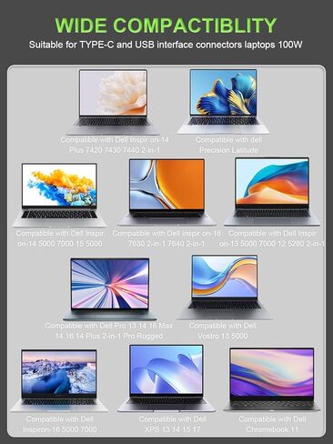 شاحن USB-C بقوة 100 واط متوافق مع Dell Precision 5770 5760 5680 3580 Latitude 9440 9510 9520 7640 5340 XPS 9440 9720 Inspiron-14 16 7430 7640 Pro Rugged 13 14 16 كمبيوتر محمول in Saudi Arabia