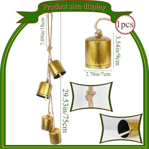 Christmas Bells for Decoration Gold Vintage Bells Decorative 5 Pcs Brass Bell with Jute Hanging Rope Cow Bell for Christmas Tree Decor Wreath Garland Door Window Rustic Home Decor Wedding Party in Saudi Arabia