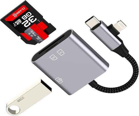 قارئ بطاقة SD لهاتف Iphone 17 16 15 14 Pro لجهاز Apple Lightning USB C إلى TF OTG محول منفذ كاميرا رقمية ملحقات ذاكرة Micro SD قابس مقسم لـ Ipad متوافق مع محول هاتف Samsung in Kuwait