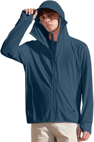 Mens Sun Protection Hoodie Autumn UPF 50 Long Sleeve Jacket Lightweight Breathable UV Shirts Fishing Hiking Golf, Sky Blue,Small in Saudi Arabia
