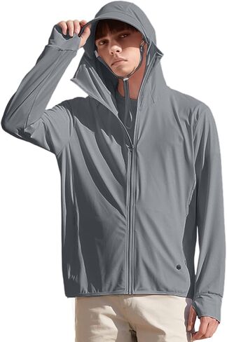 Mens Sun Protection Hoodie Autumn UPF 50 Long Sleeve Jacket Lightweight Breathable UV Shirts Fishing Hiking Golf, Sky Blue,Small in Saudi Arabia
