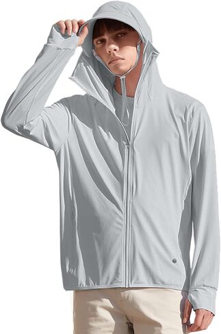 Mens Sun Protection Hoodie Autumn UPF 50 Long Sleeve Jacket Lightweight Breathable UV Shirts Fishing Hiking Golf, Sky Blue,Small in Saudi Arabia