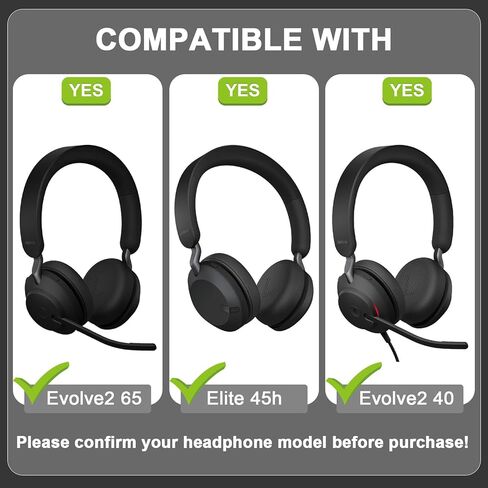 وسائد أذن بديلة لـ Jabra Evolve2 65 (Evolve 2 65MS 65UC MS UC)/Evolve2 40 (40UC 40MS USB)/Elite 45h سماعة رأس لاسلكية على الأذن، وسائد الأذن وأغطية الأذن وأغطية الأذن (أسود) in Kuwait