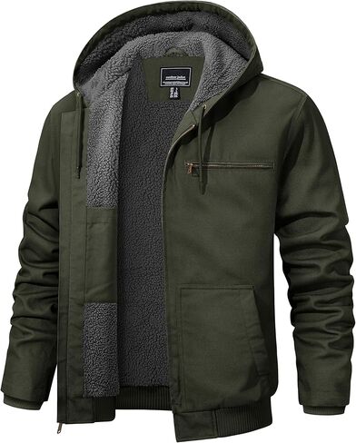 TACVASEN Men's Work Utility Jackets Duck Canvas Waterproof Jackets Heavy Duty Coats Winter Sherpa Fleece Lined Hoodies in Saudi Arabia