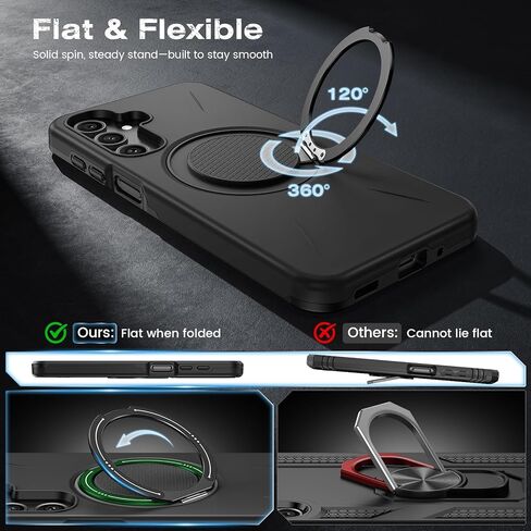 for Samsung Galaxy A16/A17 5G Phone Case with 360° Kickstand Ring & Tempered Glass Screen Protector [Compatible with MagSafe], Dual-Layer PC & TPU Shockproof Bumper Case for A16 5G/A17 4G 5G Black in Saudi Arabia