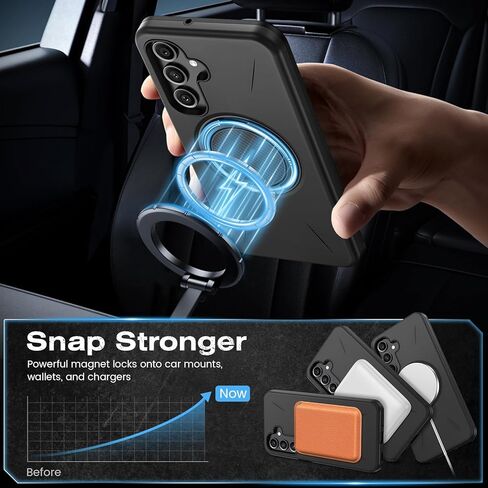 for Samsung Galaxy A16/A17 5G Phone Case with 360° Kickstand Ring & Tempered Glass Screen Protector [Compatible with MagSafe], Dual-Layer PC & TPU Shockproof Bumper Case for A16 5G/A17 4G 5G Black in Saudi Arabia