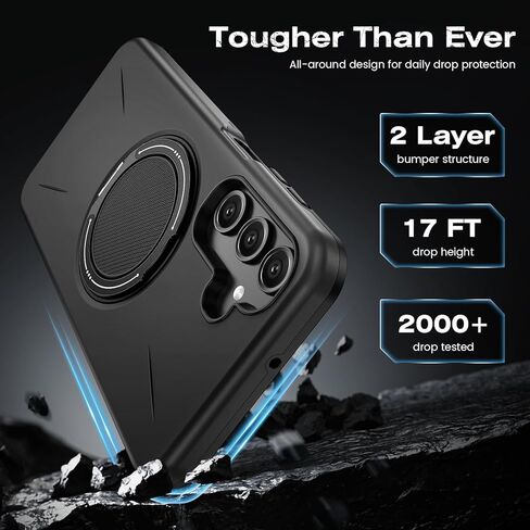 for Samsung Galaxy A16/A17 5G Phone Case with 360° Kickstand Ring & Tempered Glass Screen Protector [Compatible with MagSafe], Dual-Layer PC & TPU Shockproof Bumper Case for A16 5G/A17 4G 5G Black in Saudi Arabia