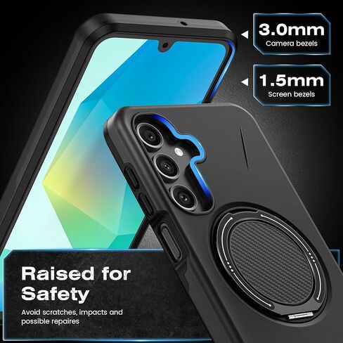 for Samsung Galaxy A16/A17 5G Phone Case with 360° Kickstand Ring & Tempered Glass Screen Protector [Compatible with MagSafe], Dual-Layer PC & TPU Shockproof Bumper Case for A16 5G/A17 4G 5G Black in Saudi Arabia