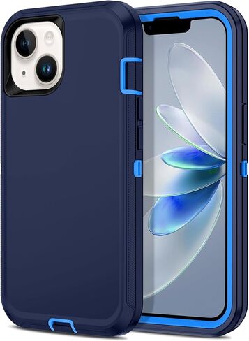 Apple iPhone 13 / iPhone 14 / iPhone 15 / iPhone 16e Case (6.1") Rugged Case Heavy Duty Shockproof Dust/Drop Proof 3 in 1 Full Body Cover, Navy in Saudi Arabia