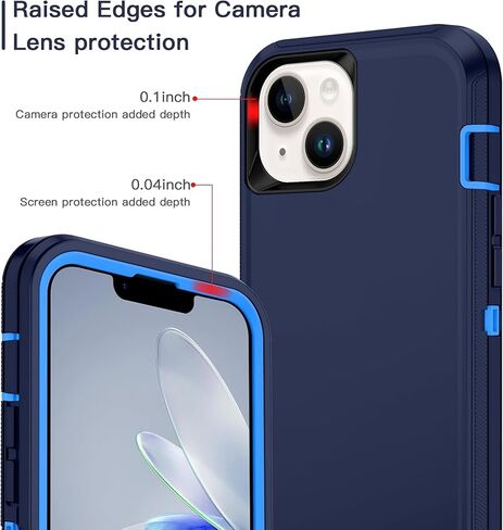 Apple iPhone 13 / iPhone 14 / iPhone 15 / iPhone 16e Case (6.1") Rugged Case Heavy Duty Shockproof Dust/Drop Proof 3 in 1 Full Body Cover, Navy in Saudi Arabia