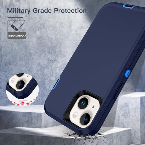 Apple iPhone 13 / iPhone 14 / iPhone 15 / iPhone 16e Case (6.1") Rugged Case Heavy Duty Shockproof Dust/Drop Proof 3 in 1 Full Body Cover, Navy in Saudi Arabia