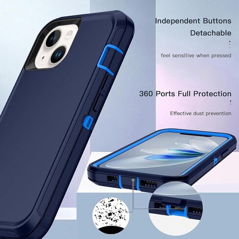 Apple iPhone 13 / iPhone 14 / iPhone 15 / iPhone 16e Case (6.1") Rugged Case Heavy Duty Shockproof Dust/Drop Proof 3 in 1 Full Body Cover, Navy in Saudi Arabia