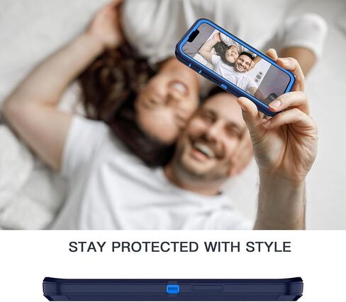 Apple iPhone 13 / iPhone 14 / iPhone 15 / iPhone 16e Case (6.1") Rugged Case Heavy Duty Shockproof Dust/Drop Proof 3 in 1 Full Body Cover, Navy in Saudi Arabia