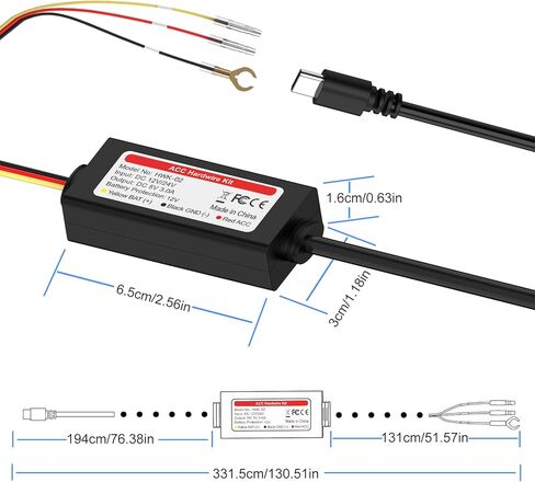 طقم أسلاك صلبة لكاميرا Dash Cam مع منفذ USB-C لنماذج كاميرا Dash Cam V5 وR4-RD، يحول 12V-30V إلى 5V/3A، مؤشر LED، طقم مراقبة وقوف السيارات على مدار 24 ساعة مع حماية الجهد المنخفض in Kuwait