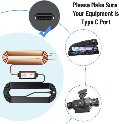 طقم أسلاك صلبة لكاميرا Dash Cam مع منفذ USB-C لنماذج كاميرا Dash Cam V5 وR4-RD، يحول 12V-30V إلى 5V/3A، مؤشر LED، طقم مراقبة وقوف السيارات على مدار 24 ساعة مع حماية الجهد المنخفض in Kuwait