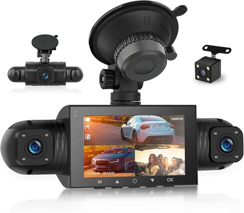 4 Channel Dash Cam 360°View 1080P Front and Rear Inside, Left, Right, Dash Camera for Cars, IR Night Vision 3 Inch IPS Monitor, 24H Parking Mode, Loop Recording in Saudi Arabia