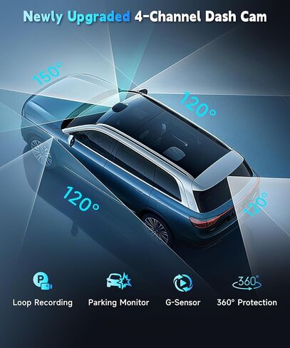 4 Channel Dash Cam 360°View 1080P Front and Rear Inside, Left, Right, Dash Camera for Cars, IR Night Vision 3 Inch IPS Monitor, 24H Parking Mode, Loop Recording in Saudi Arabia