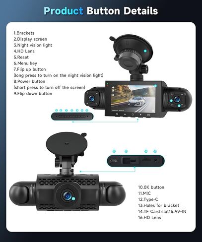 4 Channel Dash Cam 360°View 1080P Front and Rear Inside, Left, Right, Dash Camera for Cars, IR Night Vision 3 Inch IPS Monitor, 24H Parking Mode, Loop Recording in Saudi Arabia