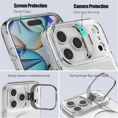 Nvollnoe for iPhone 17 Pro Max Case Compatible with MagSafe Military Grade Shockproof Heavy Duty Protective Adjustable Kickstand Matte Semi Clear Phone Case for iPhone 17 Pro Max(Clear) in Kuwait