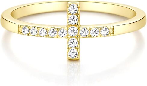 14K Gold Plated Cross Rings,925 Sterling Silver Hypoallergenic Rings With Cubic Zirconia Unique Anniversary Band Rings for Her in Saudi Arabia