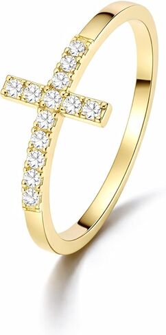 14K Gold Plated Cross Rings,925 Sterling Silver Hypoallergenic Rings With Cubic Zirconia Unique Anniversary Band Rings for Her in Saudi Arabia