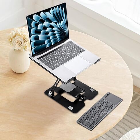 2-in-1 Laptop & Phone Stand for Desk, Alloy Steel Portable Foldable Computer Riser, Ergonomic Design, Compatible with MacBook Air/Pro, Dell, HP, Lenovo & More 10-18" Laptops - Black in Saudi Arabia
