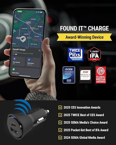 شاحن سيارة Scosche FoundIT Charge 32 وات، محول ولاعة سجائر متعدد المنافذ مع شحن سريع 20 وات USB-C ومنفذ USB-A 12 وات، محدد موقع مدمج متوافق مع Apple Find My وAndroid Find Hub in Kuwait