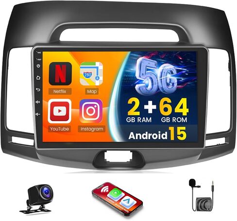 Hikity 9" Android Car Radio Touchscreen Car Stereo for Hyundai Elantra 2007 2008 2009 2010 with Wireless Carplay Android Auto 2+64G Mirror Link GPS WiFi Bluetooth SWC Backup Cam FM Mic in Saudi Arabia