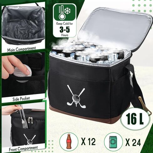 Golf Cart Cooler Bag Insulated with 6 Beer Can Coolers Sleeves 16L Large Leakproof Lunch Bag with Bottle Opener Ice Cooling Holds for Golf Push Cart Camping Hiking in Kuwait