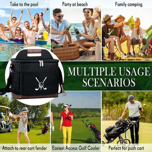 Golf Cart Cooler Bag Insulated with 6 Beer Can Coolers Sleeves 16L Large Leakproof Lunch Bag with Bottle Opener Ice Cooling Holds for Golf Push Cart Camping Hiking in Kuwait