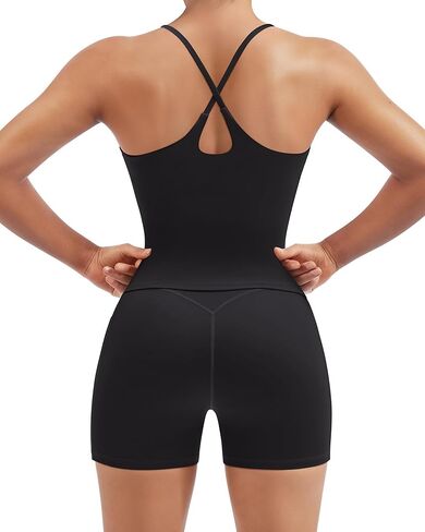 SUUKSESS Women 2 Piece Workout Sets Padded Yoga Tank Top High Waisted Biker Shorts with Pockets in Saudi Arabia