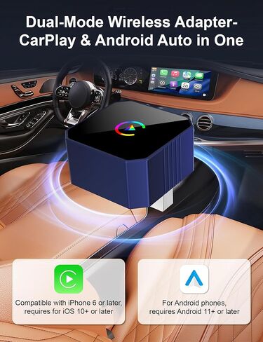 2026 CarPlay اللاسلكي لأجهزة iPhone، 2 في 1 التوصيل والتشغيل يتحول سلكيًا إلى CarPlay اللاسلكي Android Auto، اتصال تلقائي سريع، بدون زمن الوصول، مكبرات صوت متعددة القنوات للسيارة in Kuwait