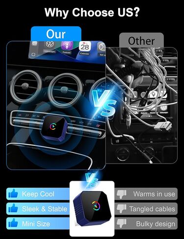 2026 CarPlay اللاسلكي لأجهزة iPhone، 2 في 1 التوصيل والتشغيل يتحول سلكيًا إلى CarPlay اللاسلكي Android Auto، اتصال تلقائي سريع، بدون زمن الوصول، مكبرات صوت متعددة القنوات للسيارة in Kuwait