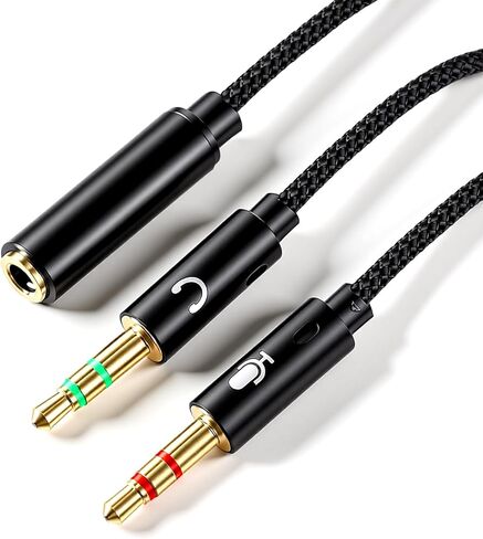 Headphone Mic Splitter, 2-in-1 Y Separator with Headset Microphone 3.5mm Female to 2 Dual 3.5mm Male Earphones Port Compatible with Microphone Headset Gaming Computer Speaker Laptop in Saudi Arabia