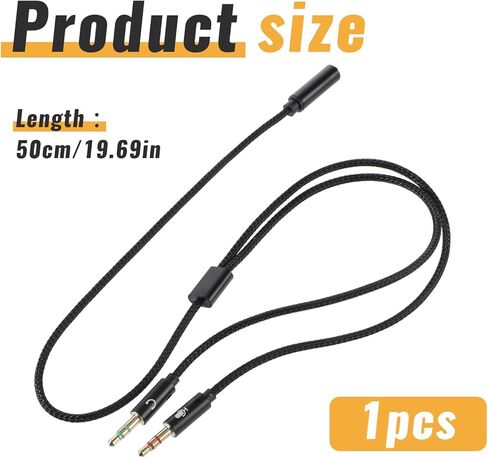 Headphone Mic Splitter, 2-in-1 Y Separator with Headset Microphone 3.5mm Female to 2 Dual 3.5mm Male Earphones Port Compatible with Microphone Headset Gaming Computer Speaker Laptop in Saudi Arabia