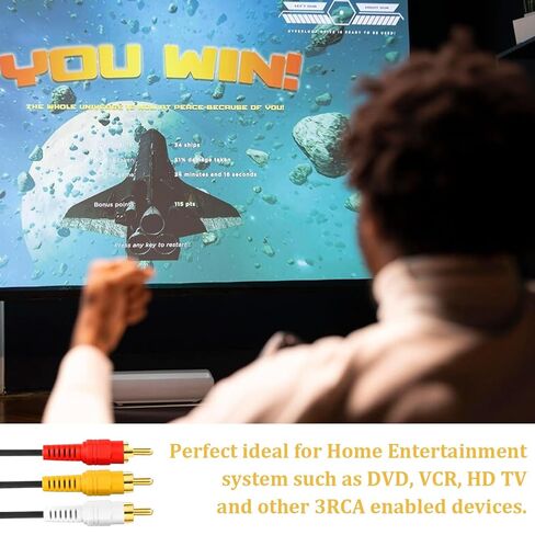 10FT RCA Audio Video Composite Cable, AV Cable Red/White/Yellow 3 Male to 3 Male for TV, DVD, VCR, Projector, Amplifier, Speaker, Satellite, Home Theater Receivers in Kuwait