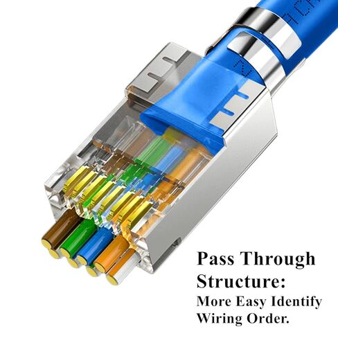 100-Pack Cat7 Cat6A Pass Through Shielded RJ45 Connectors Modular Network RJ45 Plugs Ends for Cat7 Cat6A, 100PCS Strain Relief in Saudi Arabia