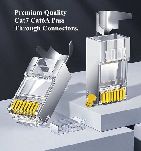 100-Pack Cat7 Cat6A Pass Through Shielded RJ45 Connectors Modular Network RJ45 Plugs Ends for Cat7 Cat6A, 100PCS Strain Relief in Saudi Arabia